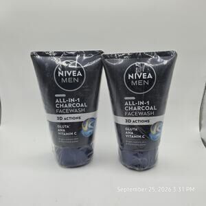 Nivea Men All-In-1 Charcoal Face Wash 100 ml 3.38 floz Facial Cleanser Lot Of 2